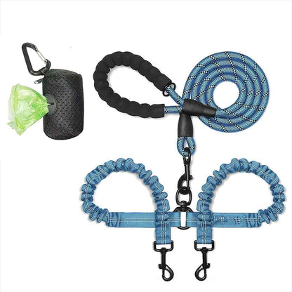 laisse double pour chien bleue ciel